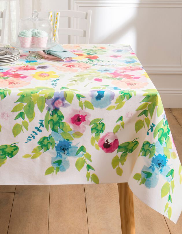 Nappe toile cirée imprimée fleurs (blanc)