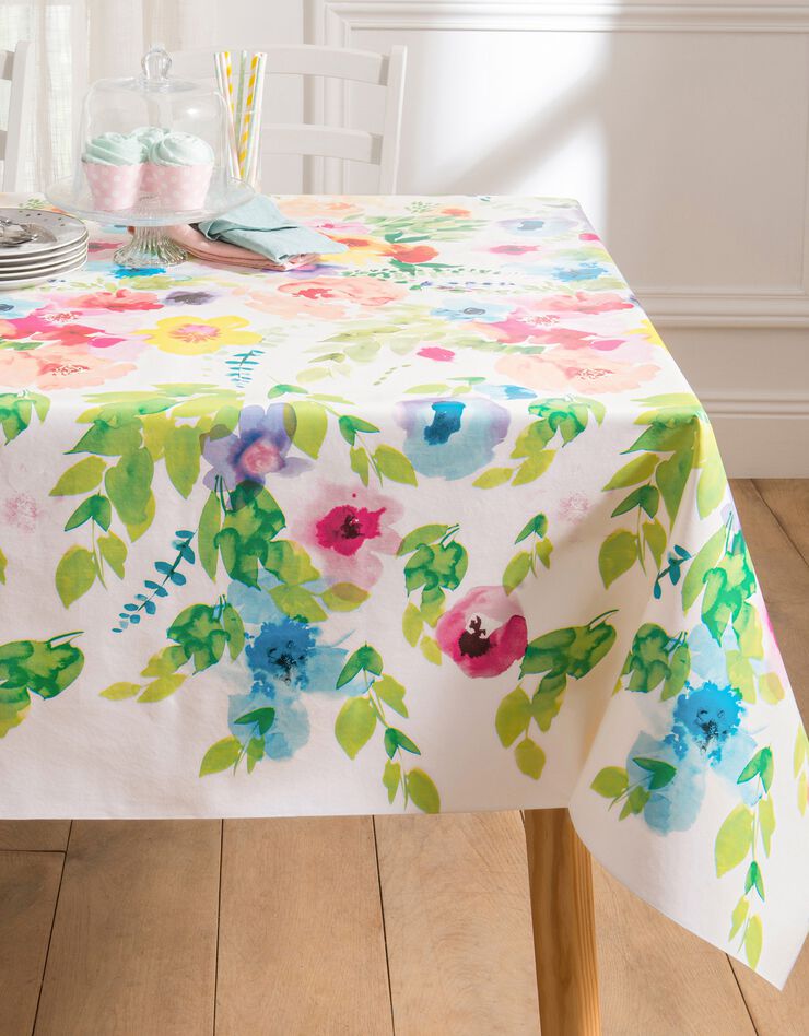Nappe toile cirée imprimée fleurs (blanc)