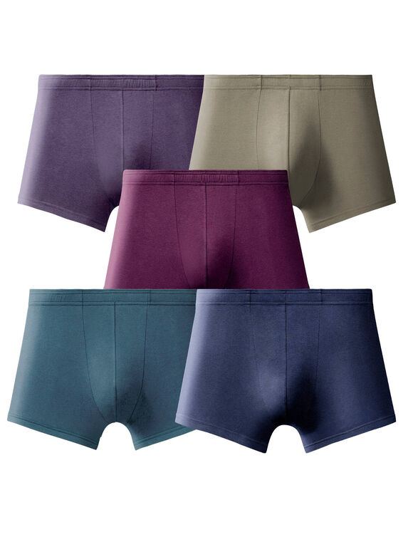 Boxer uni ceinture élastiquée recouverte - lot de 5 (gris + marine + parme)