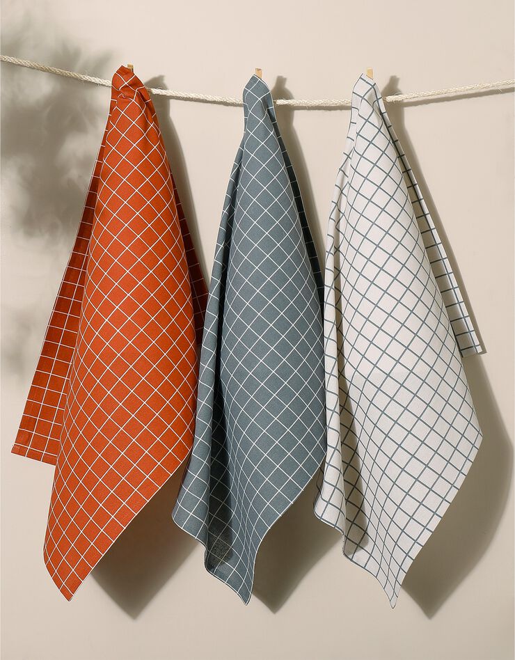 Torchon imprimé carreaux - lot de 3 (écru + gris + terracotta) Torchon imprimé carreaux - lot de 3 (écru + gris + terracotta)