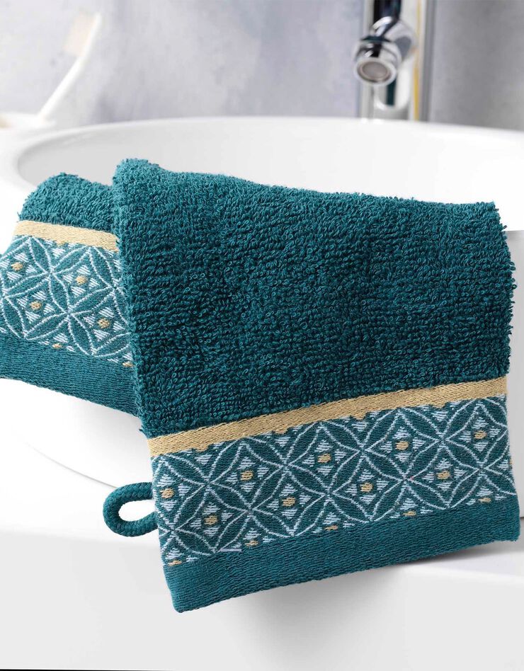 Éponge coton liteau imprimé mosaïque - 450g/m² (émeraude)