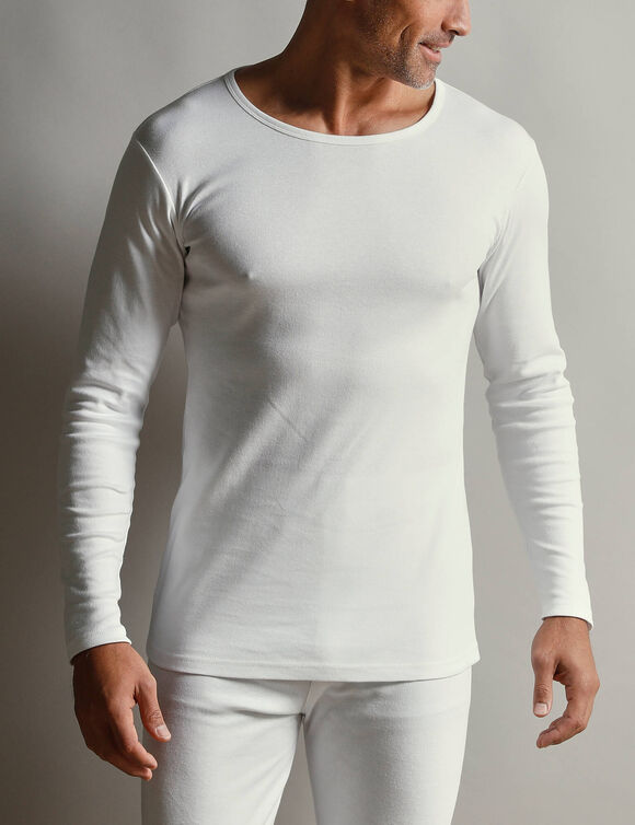T-shirt sous-v&ecirc;tement homme col rond manches longues chaleur douce - lot de 2 (blanc)