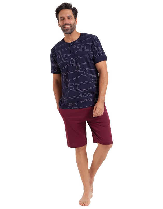 Pyjama short imprimé - coton (marine / bordeaux)