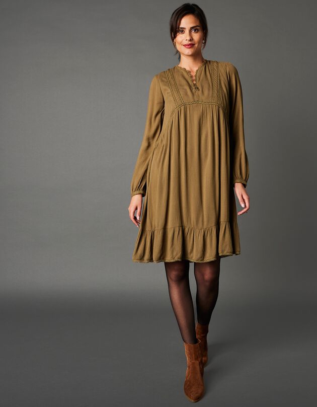 Robe bohème crépon uni (vert mousse)