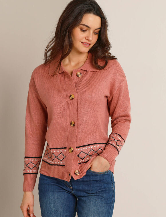 Gilet d&eacute;tail jacquard  (rose gris&eacute;)