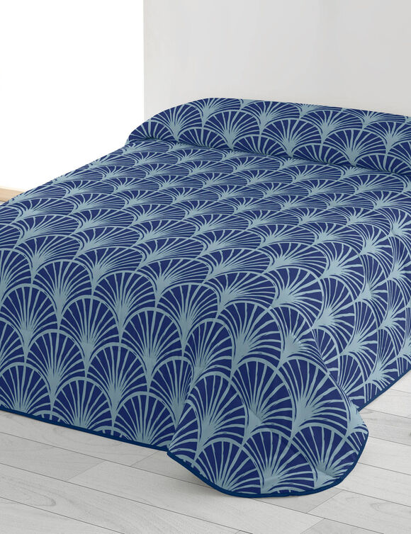 Couette microfibre micro imprimé palmiers 200 g/m² (bleu)