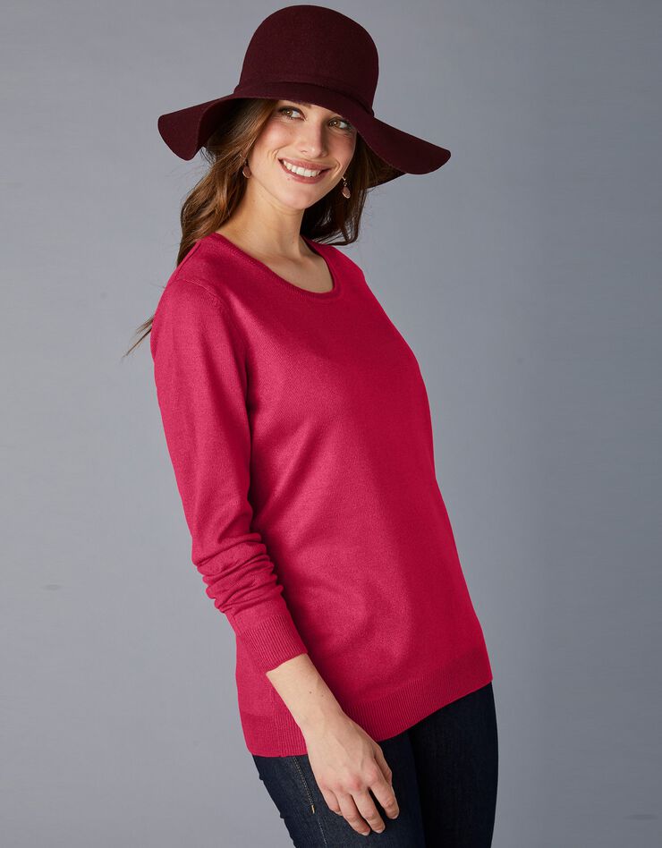 Pull col rond uni toucher cachemire (cerise) Pull col rond uni toucher cachemire (cerise)
