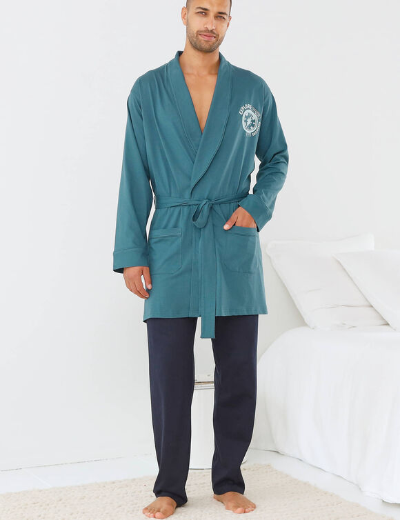 Robe de chambre courte unie avec motif   (bleu gris&eacute;)