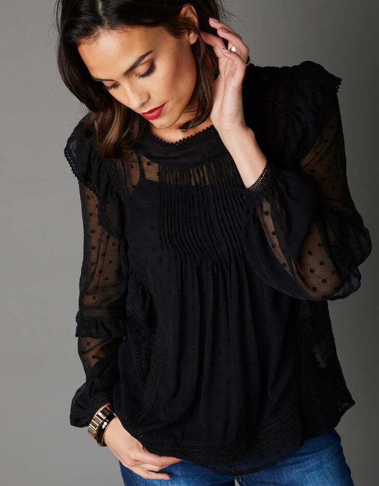 Blouse volantée en plumetis et son top assorti (noir) Blouse volantée en plumetis et son top assorti (noir)