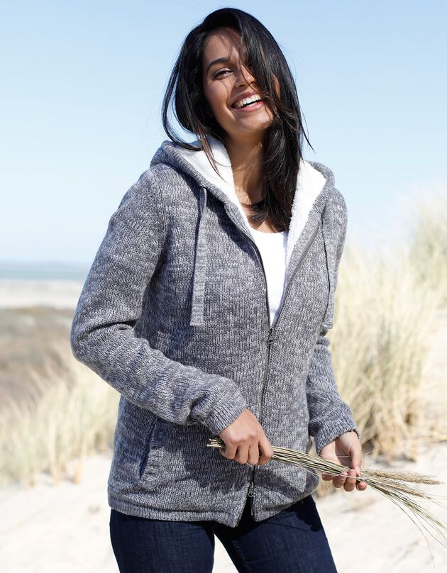 Gilet zippé fourré maille moulinée (gris chiné)