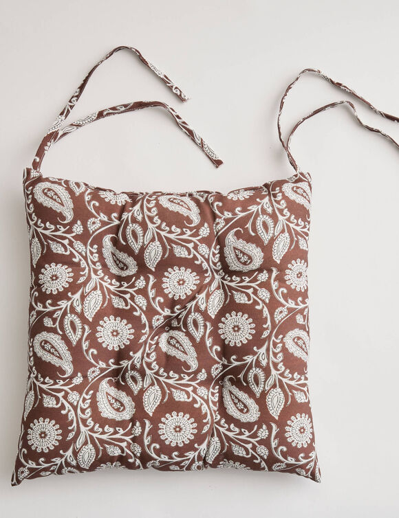 Galette de chaise carr&eacute;e imprim&eacute; indien - lot de 2 (chocolat)
