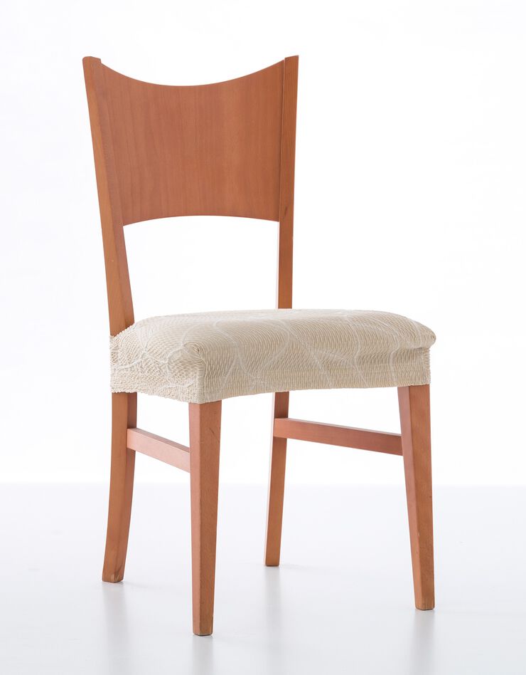 Housse extensible motif jacquard "serpentins" spéciale assise de chaise - lot de 2 (beige)