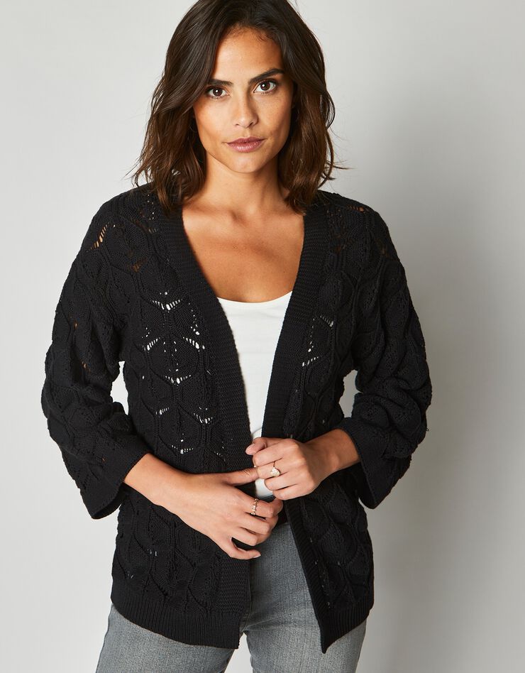 Gilet kimono, maille ajourée (noir) Gilet kimono, maille ajourée (noir)