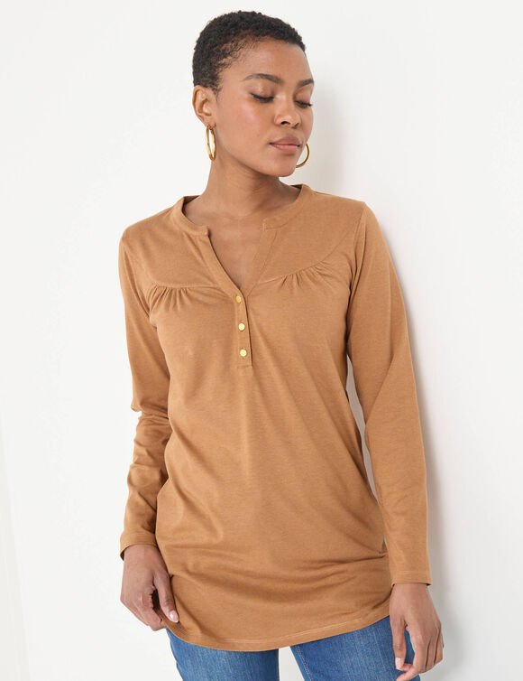 Tunique col boutonné unie (caramel)