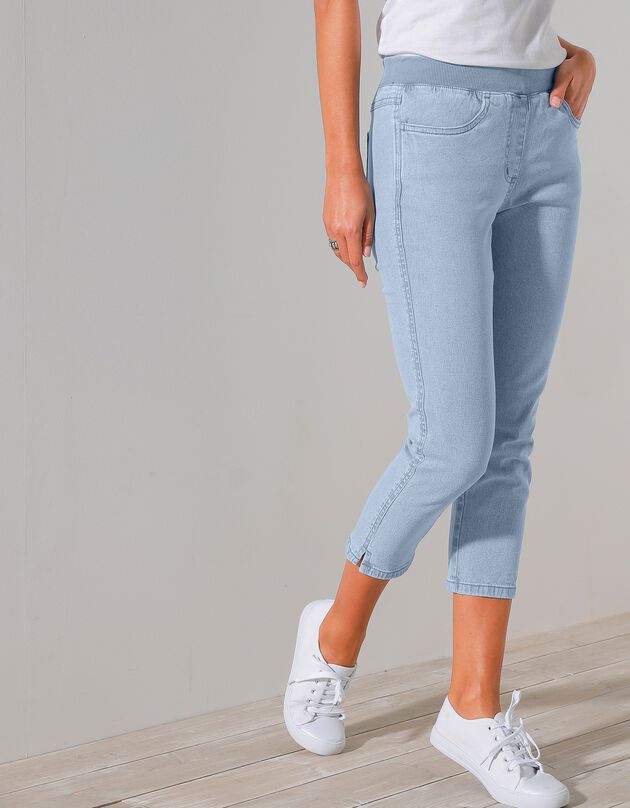 Pantacourt jean taille élastiquée (bleached)