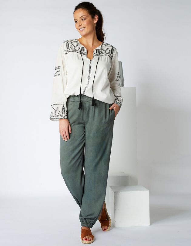 Pantalon fluide base resserrée, twill (kaki) Pantalon fluide base resserrée, twill (kaki)