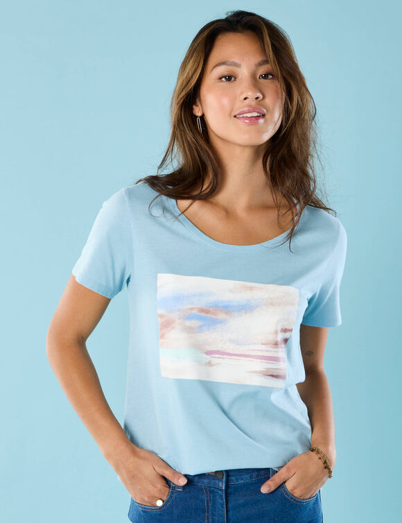 T-shirt Spécial Petites, manches courtes imprimé placé (bleu ciel)