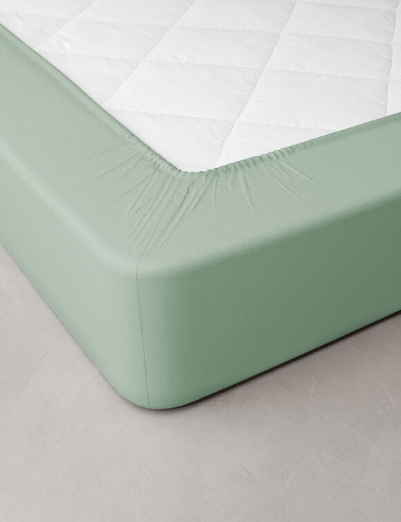 Drap-housse uni percale bonnets 40 cm (vert amande)