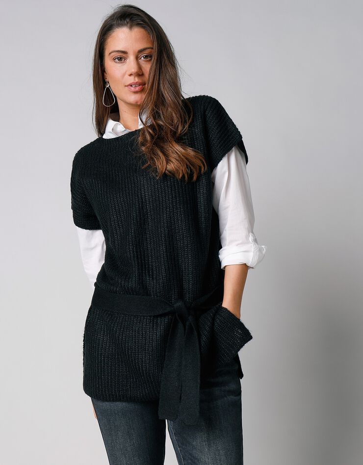 Pull tunique sans manches, maille anglaise toucher mohair (noir) Pull tunique sans manches, maille anglaise toucher mohair (noir)
