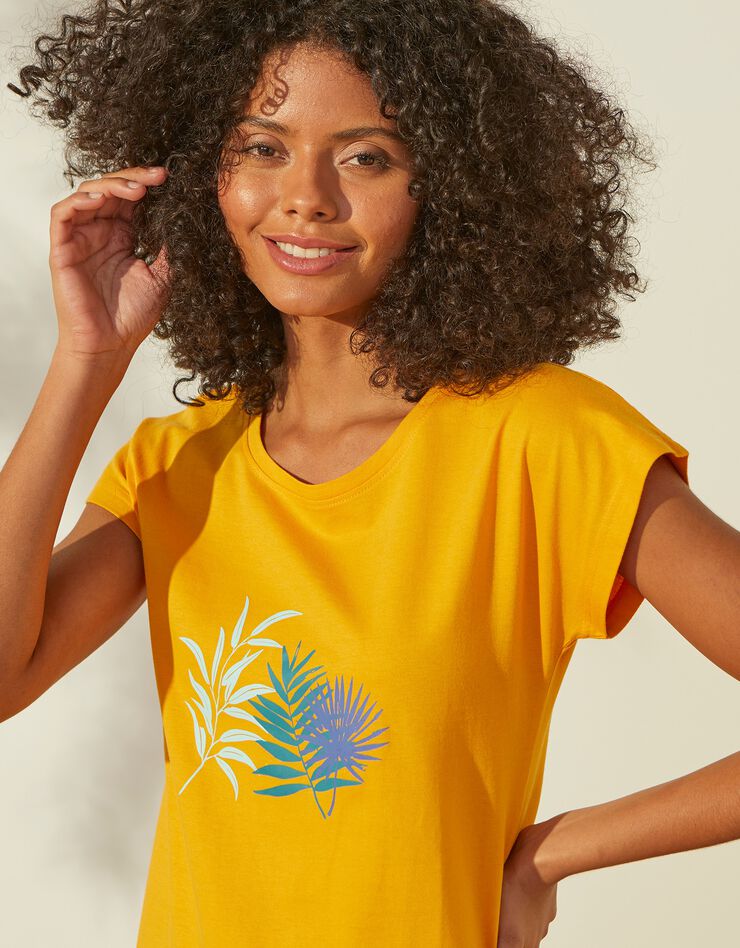 Tee-shirt de pyjama en coton manches courtes - uni tropical (safran)