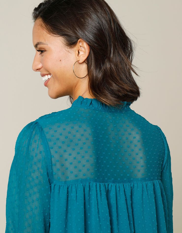 Robe courte volantée en voile plumetis (bleu paon) Robe courte volantée en voile plumetis (bleu paon)