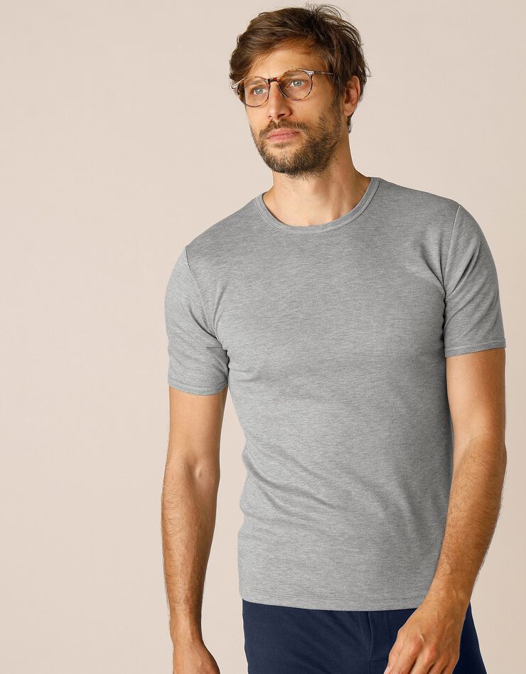 Tee-shirt sous-vêtement homme col rond manches courtes polyester - lot de 2 (gris chiné) Tee-shirt sous-vêtement homme col rond manches courtes polyester - lot de 2 (gris chiné)