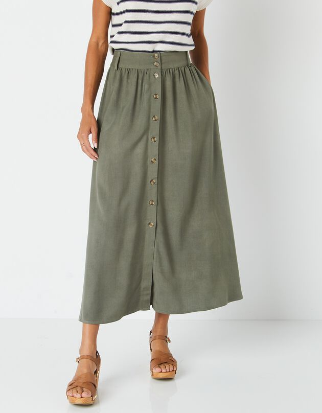 Jupe longue boutonnée unie, spécial petites (kaki)