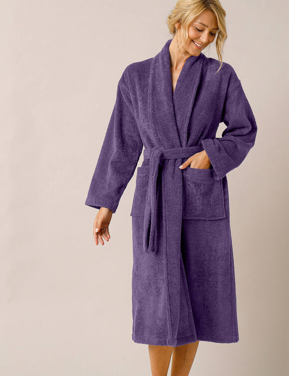 Peignoir mixte adulte col ch&acirc;le - &eacute;ponge bouclette 380 g/m&sup2; (aubergine)