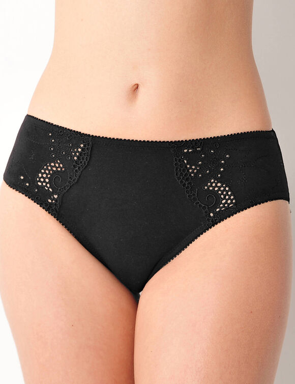 Culotte brodée forme midi coton uni Olbia - lot de 2 (noir)