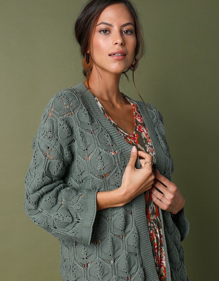 Gilet kimono, maille ajourée (vert amande)