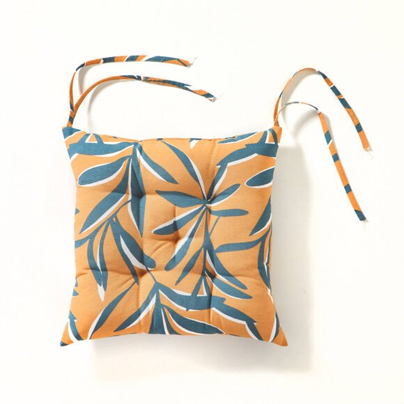 Galette de chaise carr&eacute;e imprim&eacute; feuillage - lot de 2 (jaune)