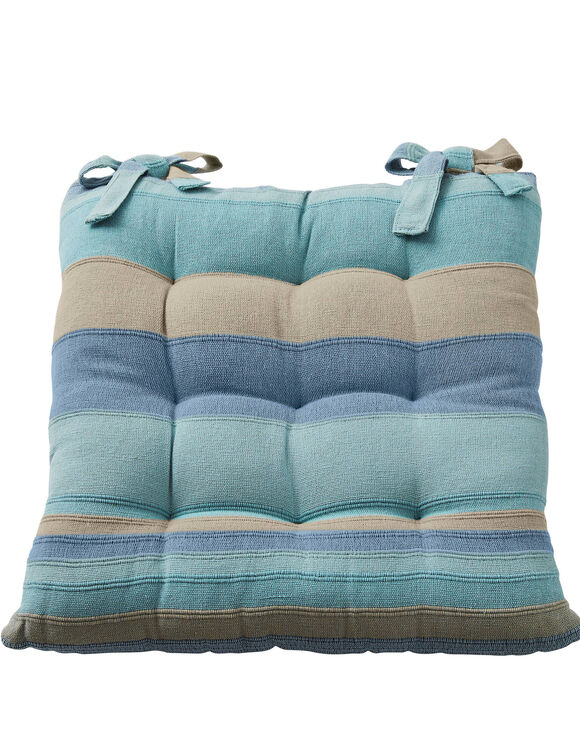 Galette de chaise carr&eacute;e ray&eacute;e - lot de 2 (c&eacute;ladon)