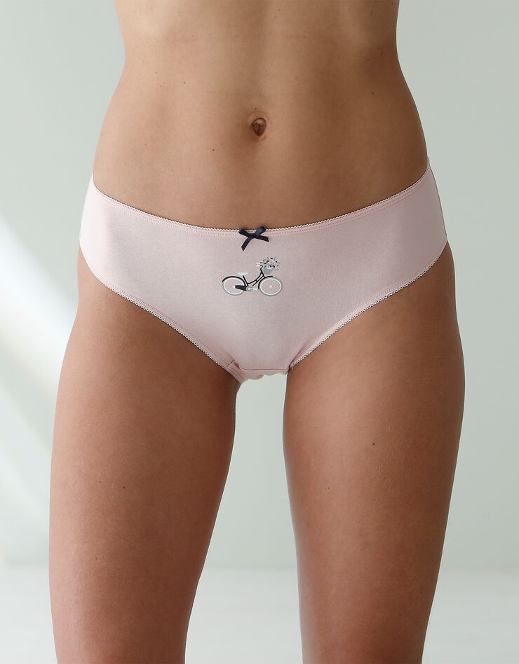 Culotte midi coton imprimé "bicyclette" - lot de 4 (marine / rose) Culotte midi coton imprimé "bicyclette" - lot de 4 (marine / rose)