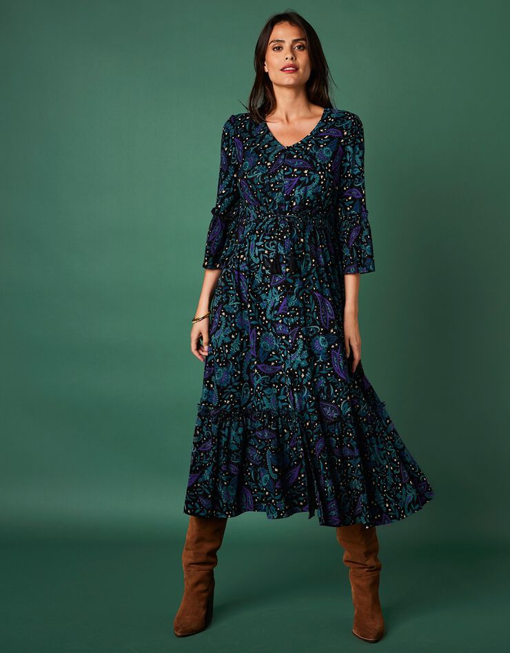 Robe imprimée boutonnée (noir / violet)