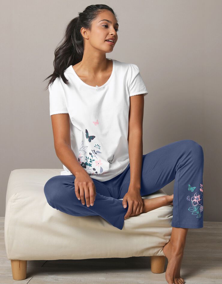 Pantalon imprimé bucolique placé - coton jersey (ardoise)