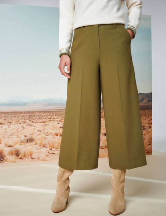 Pantalon taille haute, effet jupe-culotte (kaki)