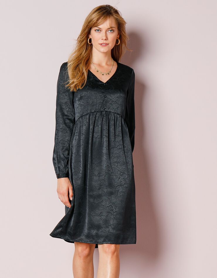 Robe jacquard unie manches longues (noir) Robe jacquard unie manches longues (noir)
