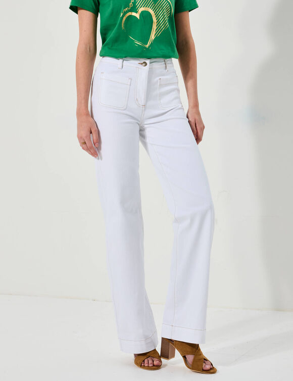 Pantalon twill coupe large taille haute, stature moyenne (blanc)