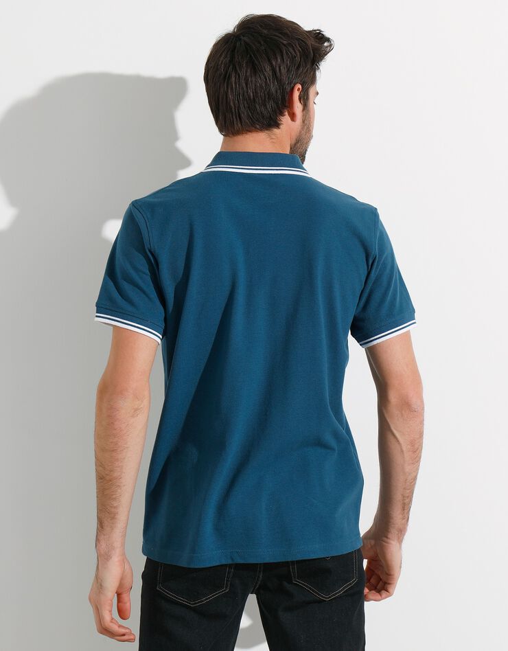 Polo uni maille piquée manches courtes (bleu canard)
