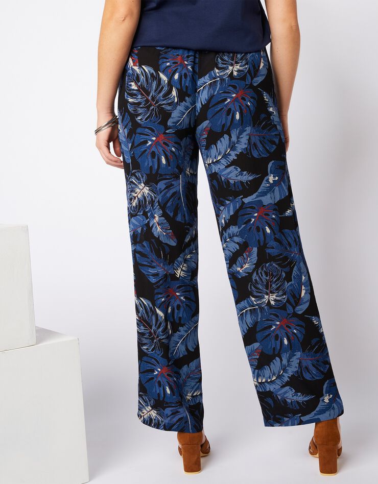 Pantalon large en crépon fluide - imprimé (noir / indigo) Pantalon large en crépon fluide - imprimé (noir / indigo)