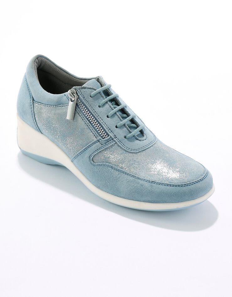 Baskets zippées compensées en cuir femme (bleu grisé) Baskets zippées compensées en cuir femme (bleu grisé)