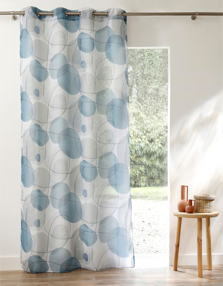 Panneau voile finition oeillets motif galets (blanc / bleu)