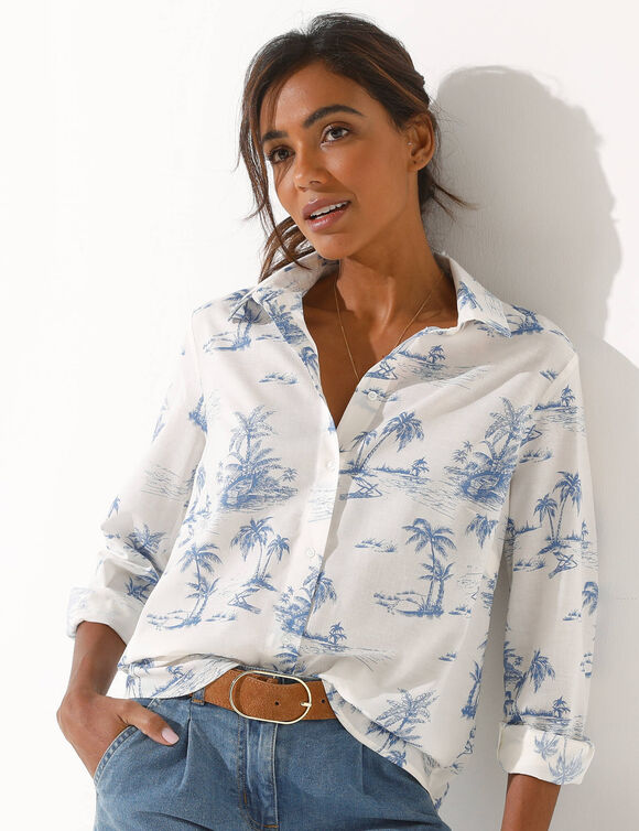 Chemise imprimé toile de jouy (blanc / bleu)