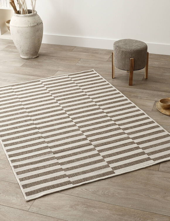 Tapis rectangulaire &agrave; rayures (taupe)