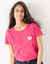 T-shirt uni brodé coeur manches courtes (rose)