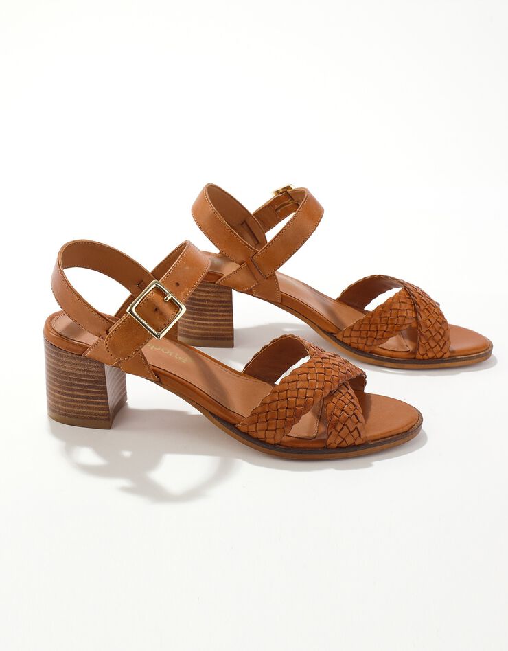 Sandales à talon à brides en cuir tressé - caramel (caramel)