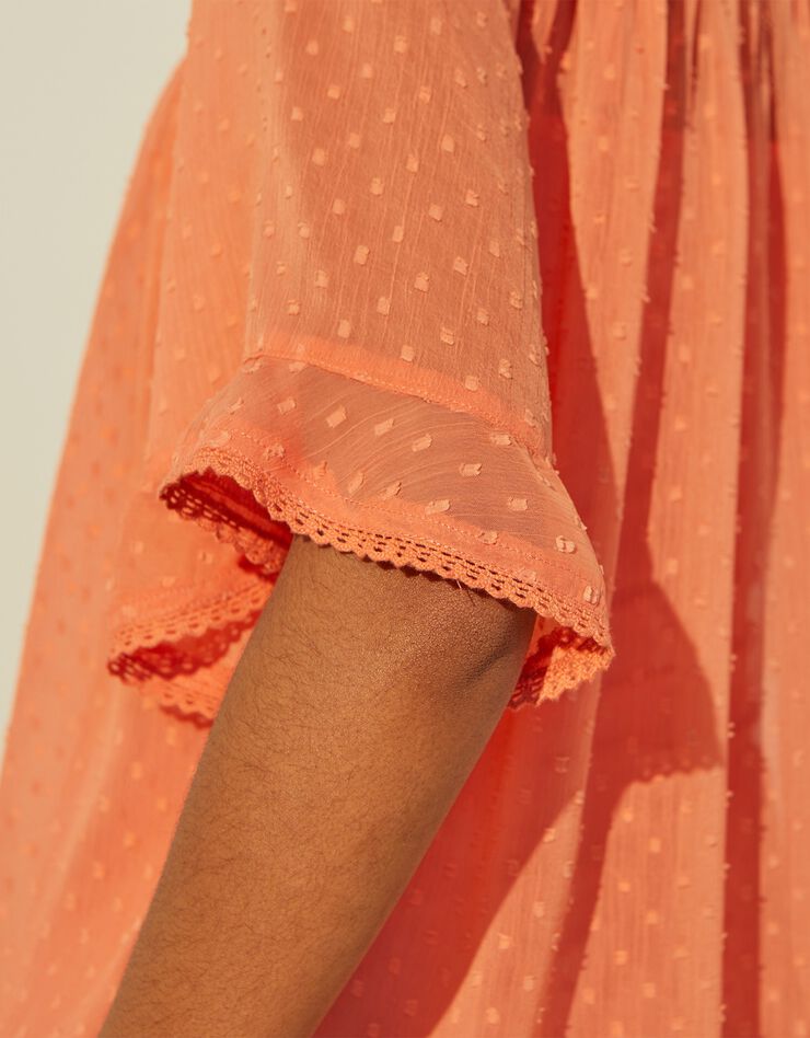 Blouse voile plumetis manches courtes (pêche) Blouse voile plumetis manches courtes (pêche)