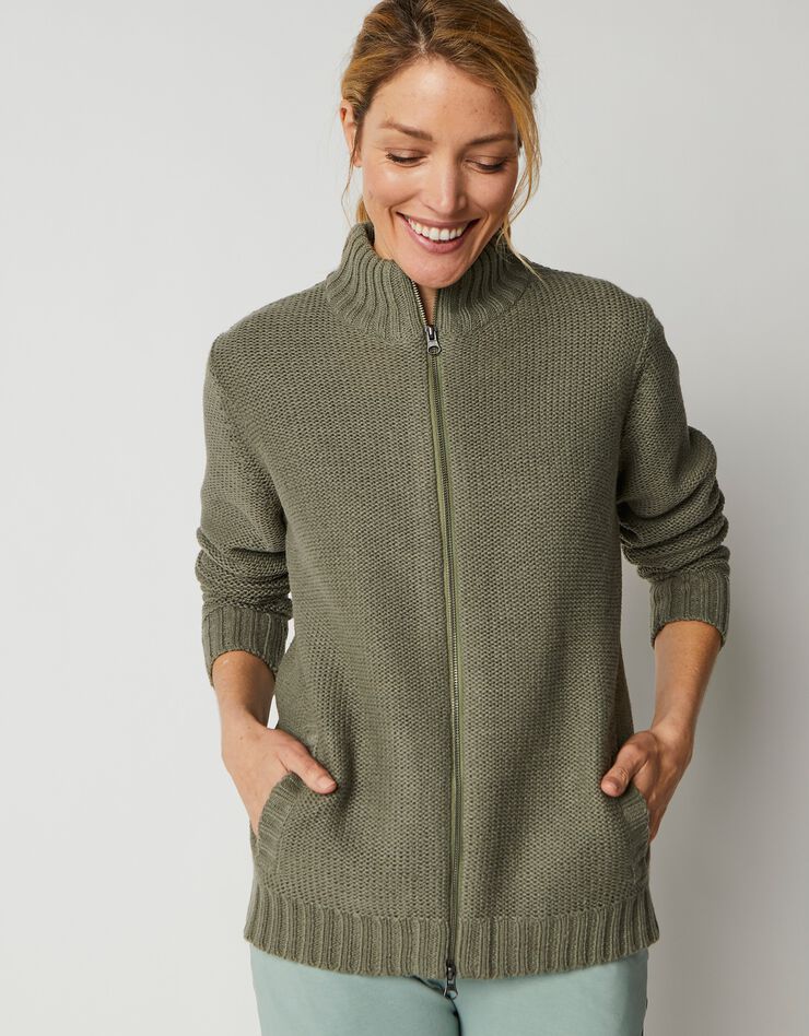 Gilet zippé 30% laine (kaki) Gilet zippé 30% laine (kaki)