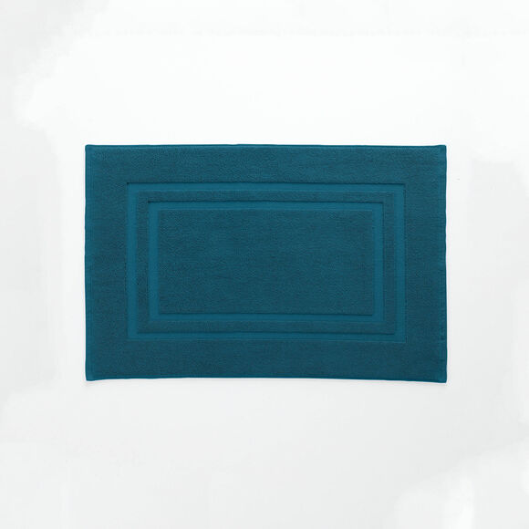 Tapis de bain éponge double liteau (bleu paon)
