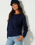 Pull manches blousantes, maille ajourée (marine)